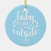 Eerste Kerstmis Foto Baby Jongen Blauw Keramisch Ornament (Voorkant)