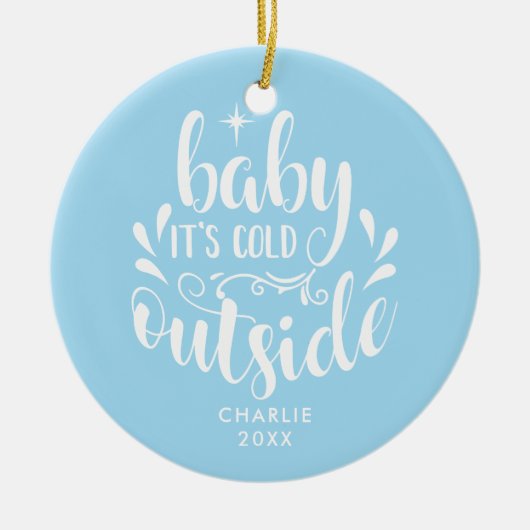 Eerste Kerstmis Foto Baby Jongen Blauw Keramisch Ornament (Voorkant)