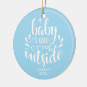 Eerste Kerstmis Foto Baby Jongen Blauw Keramisch Ornament (Links)