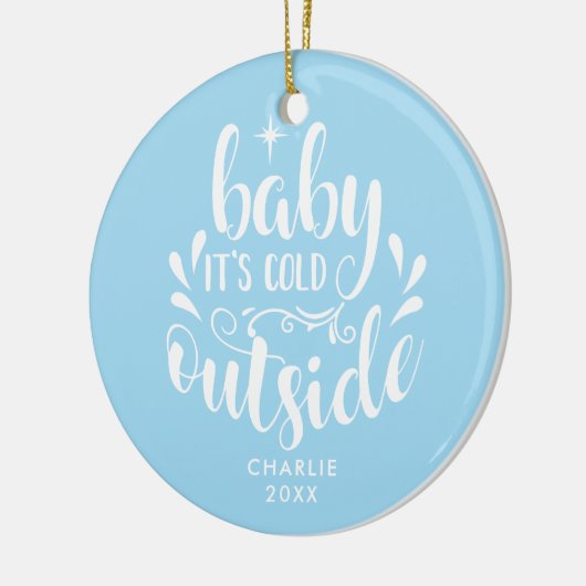 Eerste Kerstmis Foto Baby Jongen Blauw Keramisch Ornament (Links)