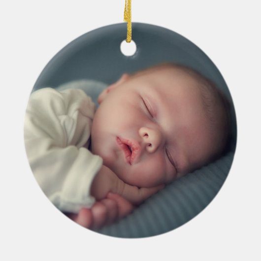 Eerste Kerstmis Foto Baby Jongen Blauw Keramisch Ornament (Achterkant)