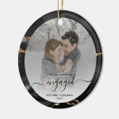 Eerste Kerstmis Foto Black Agate Keramisch Ornament (Links)