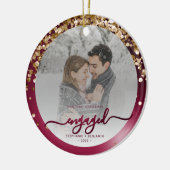 Eerste Kerstmis Foto Burgundy Gold Keramisch Ornament (Links)