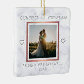 Eerste Kerstmis Foto Elegant Marble Keramisch Ornament (Rechts)