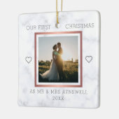 Eerste Kerstmis Foto Elegant Marble Keramisch Ornament (Links)