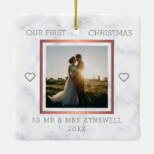 Eerste Kerstmis Foto Elegant Marble Keramisch Ornament (Achterkant)