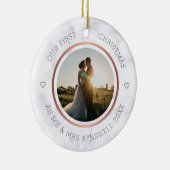 Eerste Kerstmis Foto Elegant Marble Keramisch Ornament (Rechts)