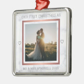 Eerste Kerstmis Foto Elegant Marble Metalen Ornament (Links)