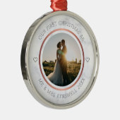 Eerste Kerstmis Foto Elegant Marble Metalen Ornament (Rechts)