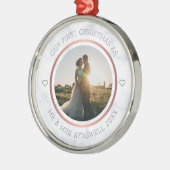 Eerste Kerstmis Foto Elegant Marble Metalen Ornament (Links)