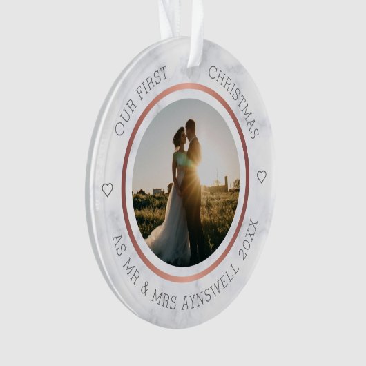 Eerste Kerstmis Foto Elegant Marble Ornament (voorkant)