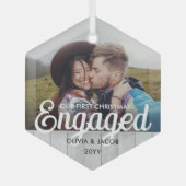 Eerste Kerstmis Foto Faux Wood Hexagon Glas Ornament (Voorkant)