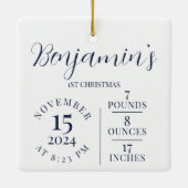 Eerste Kerstmis Foto Galerij Geboorte Statistieken Keramisch Ornament (Achterkant)