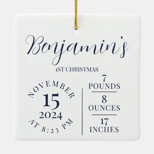 Eerste Kerstmis Foto Galerij Geboorte Statistieken Keramisch Ornament (Achterkant)