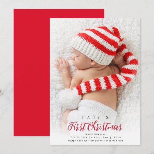 Eerste Kerstmis foto geboorte aankondiging (Voorkant / Achterkant)