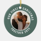 Eerste Kerstmis foto modern minimal cadeau Keramisch Ornament (Voorkant)