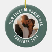 Eerste Kerstmis foto modern minimal cadeau Keramisch Ornament (Achterkant)