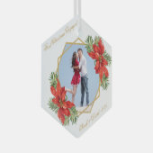 Eerste Kerstmis Foto Poinsettia Pine Gold Glas Ornament (Voorkant Rechts)