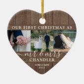 Eerste Kerstmis Foto Rustic Faux Wood Heart Keramisch Ornament (Voorkant)