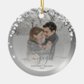 Eerste Kerstmis Foto Silver Faux Glitter Keramisch Ornament (Voorkant)