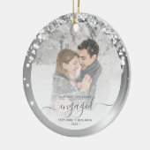 Eerste Kerstmis Foto Silver Faux Glitter Keramisch Ornament (Links)