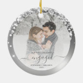 Eerste Kerstmis Foto Silver Faux Glitter Keramisch Ornament (Achterkant)