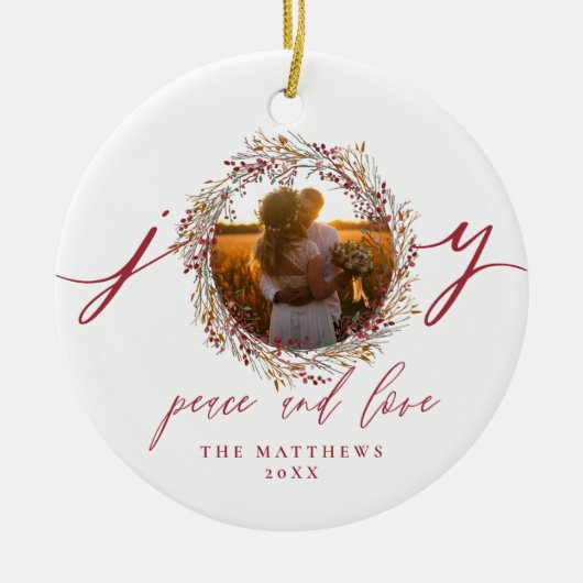 Eerste Kerstmis Foto van de heren en mevrouw Berri Keramisch Ornament (Voorkant)