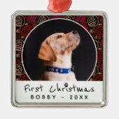 Eerste Kerstmis foto van één lijnpatroonpatroon Metalen Ornament (Voorkant)