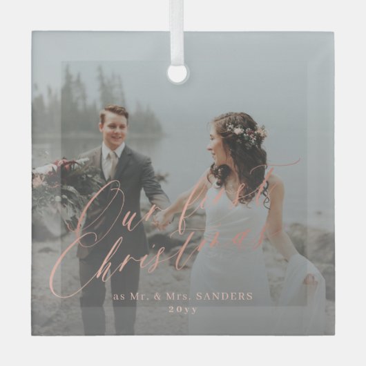 Eerste Kerstmis Foto van Mr. en Mrs. Glas Ornament (Voorkant)