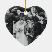 Eerste Kerstmis Foto van Mr & Mrs Script Floral Keramisch Ornament (Achterkant)