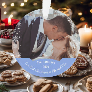 Eerste Kerstmis Foto van Mr & Mrs Snowflakes Ornament
