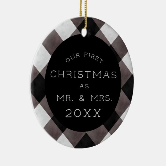 Eerste Kerstmis Foto van Pas getrouwd en Mr. Keramisch Ornament (Rechts)