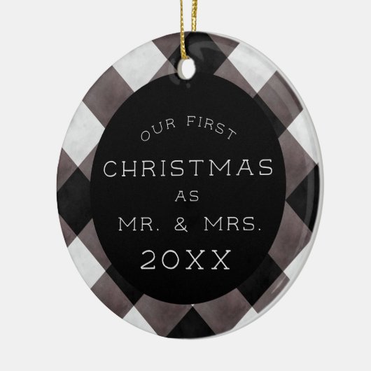 Eerste Kerstmis Foto van Pas getrouwd en Mr. Keramisch Ornament (Links)