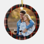 Eerste Kerstmis foto van Tartan Keramisch Ornament (Voorkant)