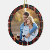 Eerste Kerstmis foto van Tartan Keramisch Ornament (Links)