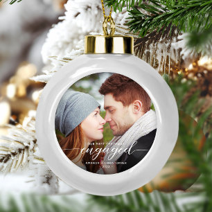 Eerste Kerstmis Foto White Modern Keramische Bal Ornament
