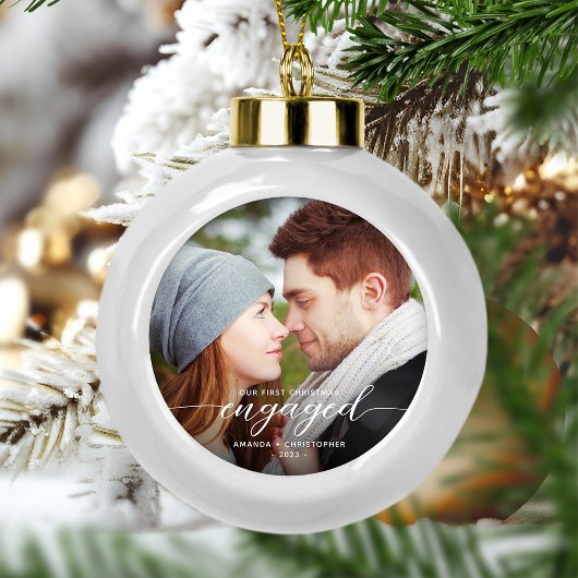 Eerste Kerstmis Foto White Modern Keramische Bal Ornament