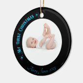 Eerste Kerstmis Fotonaam Custom Modern Zwart Keramisch Ornament (Links)