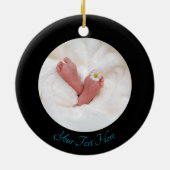 Eerste Kerstmis Fotonaam Custom Modern Zwart Keramisch Ornament (Achterkant)