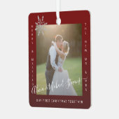 Eerste Kerstmis Foto's Mr. en Mrs. 2 rood Metalen Ornament (Voorkant links)