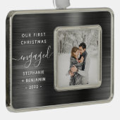 Eerste Kerstmis Geëmigende Foto grijs geborsteld m Verzilverd Omlijst Ornament (Rechts)