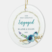 Eerste Kerstmis Geëvenaarde Rustische Rozen Keramisch Ornament (Links)