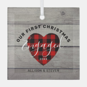 Eerste Kerstmis Geëvenieerd Rustic Heart op maat Glas Ornament