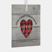 Eerste Kerstmis Geëvenieerd Rustic Heart op maat Glas Ornament (Voorkant Rechts)