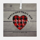 Eerste Kerstmis Geëvenieerd Rustic Heart op maat Glas Ornament (Achterkant)