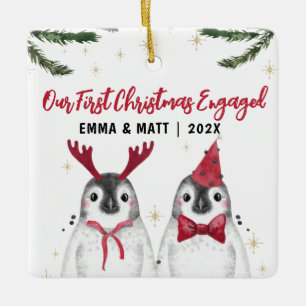Eerste Kerstmis Gegaasde of gehuwde grappige pingu Keramisch Ornament
