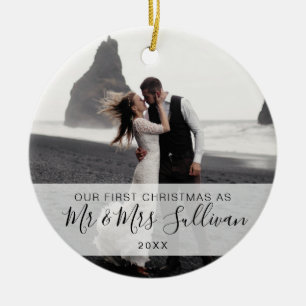 Eerste Kerstmis Gehuwd als Mr. en mevrouw PHOTO Keramisch Ornament
