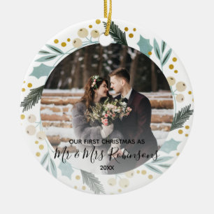 Eerste Kerstmis Gehuwd als Mr & Mrs Foto Modern Keramisch Ornament