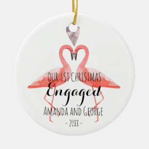 Eerste Kerstmis, gehuwd met flamingos Keramisch Ornament