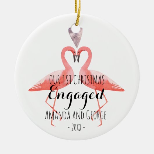 Eerste Kerstmis, gehuwd met flamingos Keramisch Ornament (Voorkant)